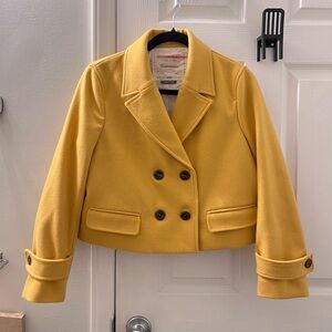 Anthropologie Cartonnier Luisa Marigold Mustard Cropped Wool Pea Coat Jacket (M)